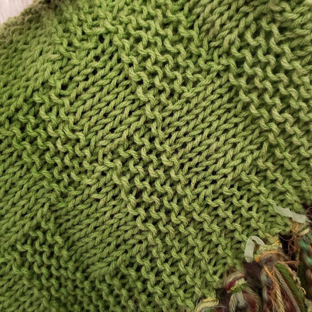 NEW Hand Knitted Green Ombre Infinity Boho Cowl‎ Scarf Fringe Knit Cottagecore - Picture 5 of 7